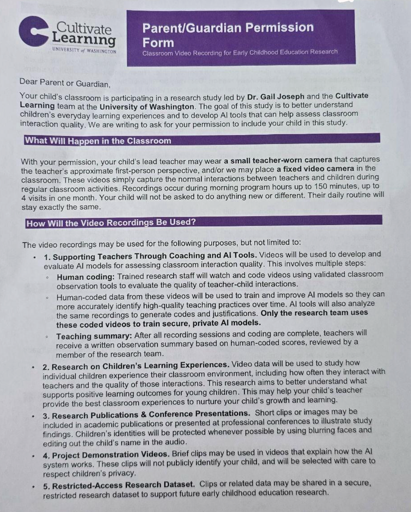 Notice Given to Parents: Researchers Wanted Preschool Teachers to Wear Cameras to Record Everything They Saw From a First-Person Perspective, Including The Children They Were Teaching, to Train AI.